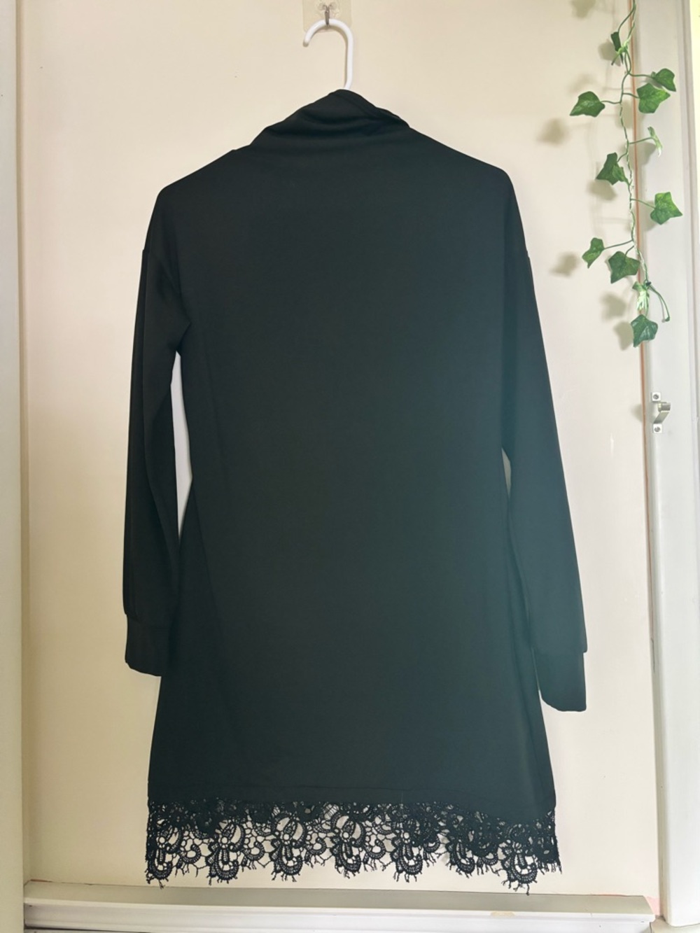 Long Sleeve Black Lace-Hem Dress